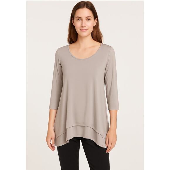 Pure Jill Elliptical Layered Top L Gray Flowy Scoop Versatile Comfy Minimalist - Picture 1 of 7